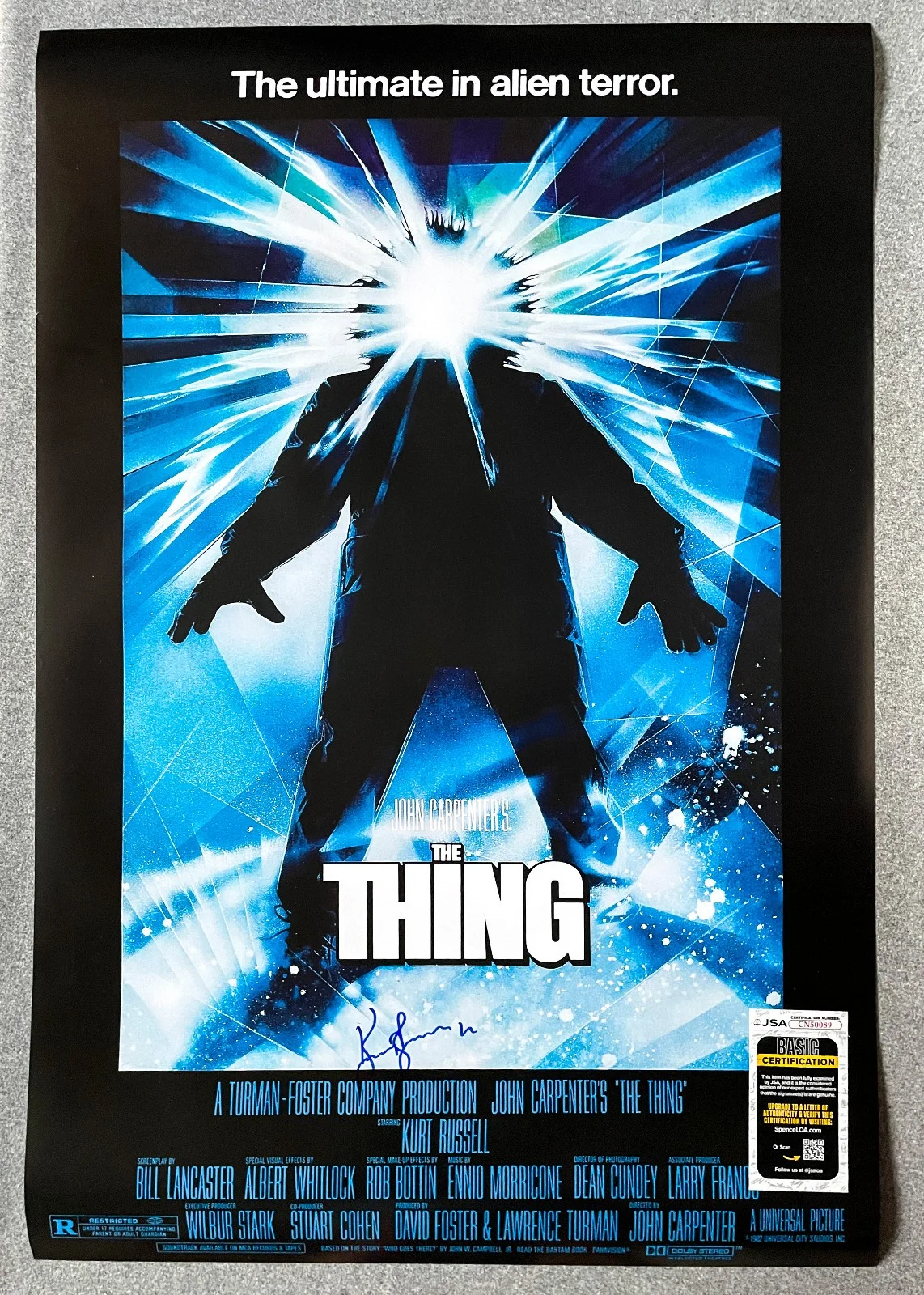 Kurt Russell — Kurt Russell Signed THE THING 24x36 Full Size Movie Poster EXACT Proof JSA COA A, image 5