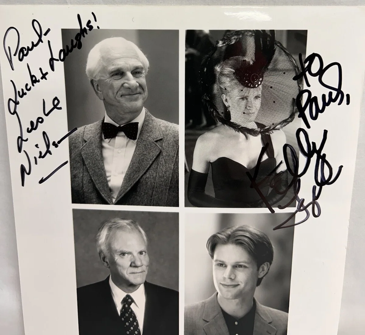 Leslie Nielsen, Kelly Lynch — Leslie Nielsen & Kelly Lynch in Mr Magoo Signed B/W 8x10 Picture Personalized, изображение 3