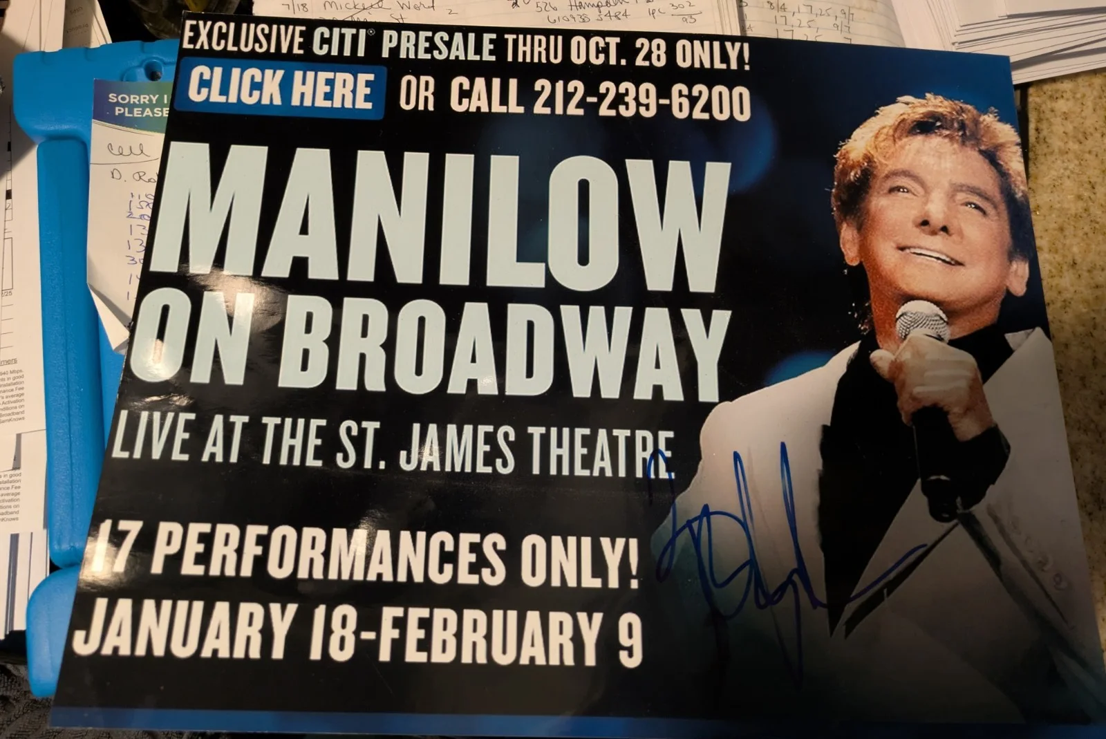 Barry Manilow On Broadway Signed Color Blow Up Photo 11x14 Photo, изображение 2
