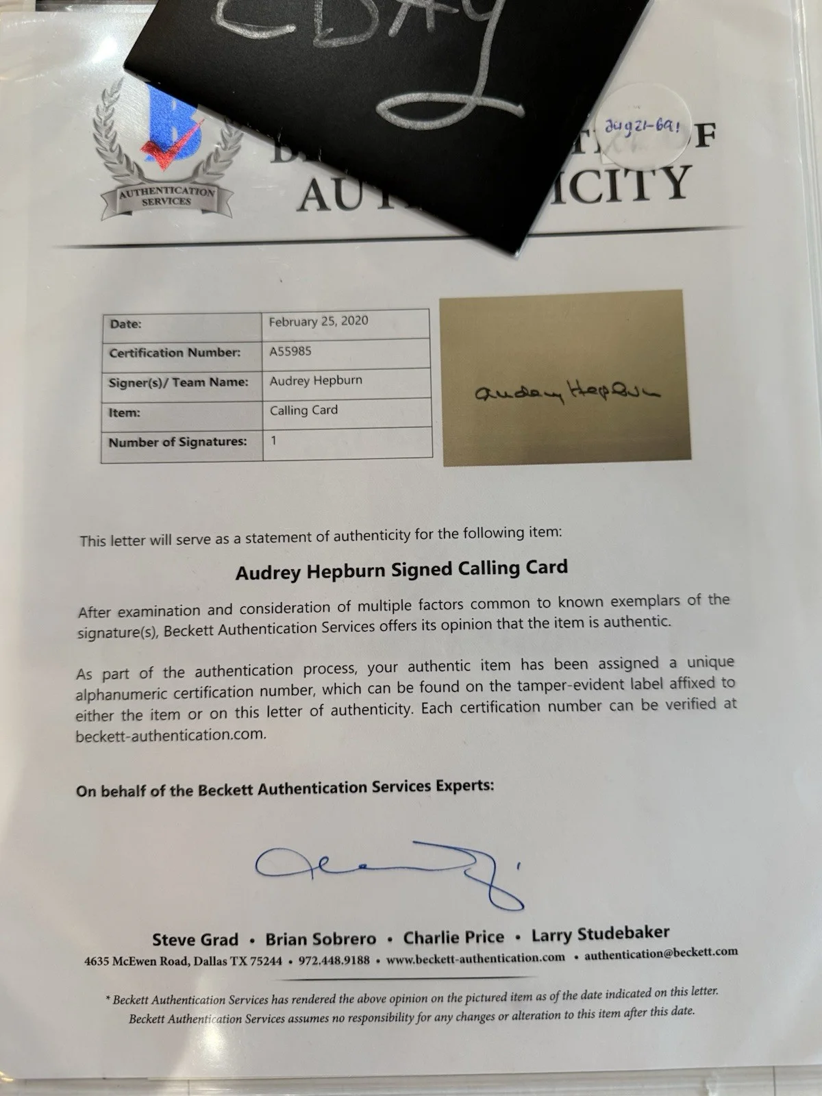 Audrey Hepburn SIGNED AUTOGRAPH With PHOTO COA BAS Beckett, image 4
