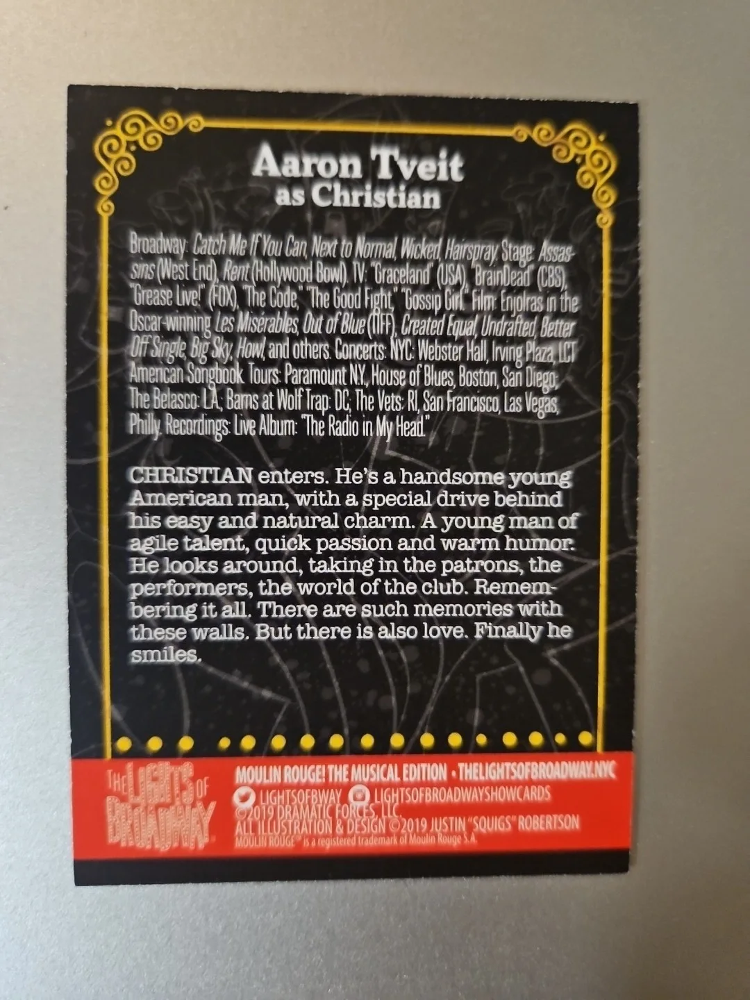 Nicholas Christopher — Aaron Tveit Moulin Rouge Lights Of Broadway Card Signed By Aaron Tveit *, image 2