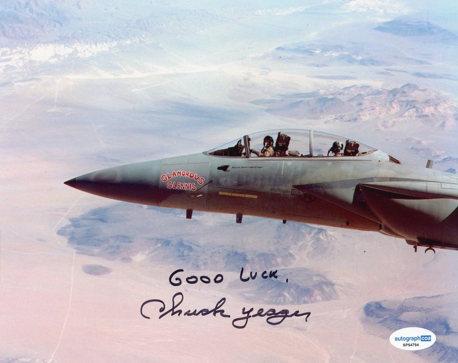 Chuck Yeager — Chuck Yeager AUTOGRAPH Signed Bell X-1 Glamorous Glennis Pilot 8x10 Photo ACOA, image 2