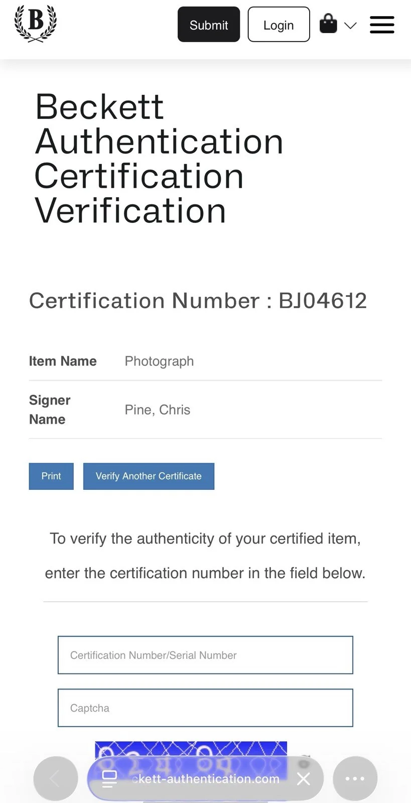 BAS COA CHRIS PINE SIGNED 8x10 STAR TREK PHOTO, image 3