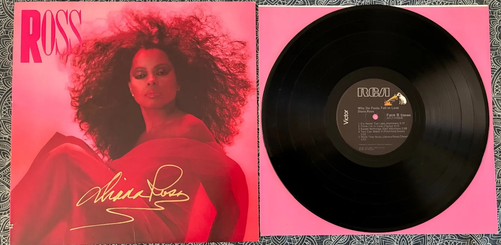 DIANA ROSS SIGNED VINYL RECORD ALBUM ROSS 1983 HAND SIGNED GOLD AUTOGRAPH, изображение 2