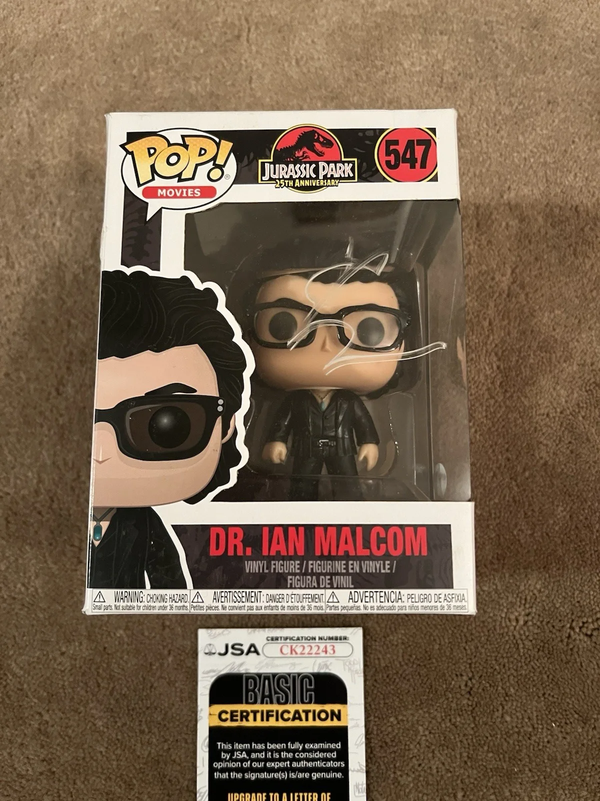 Jeff Goldblum Autographed Funko Pop Dr. lan Malcolm Jurassic World #547 JSA, изображение 2