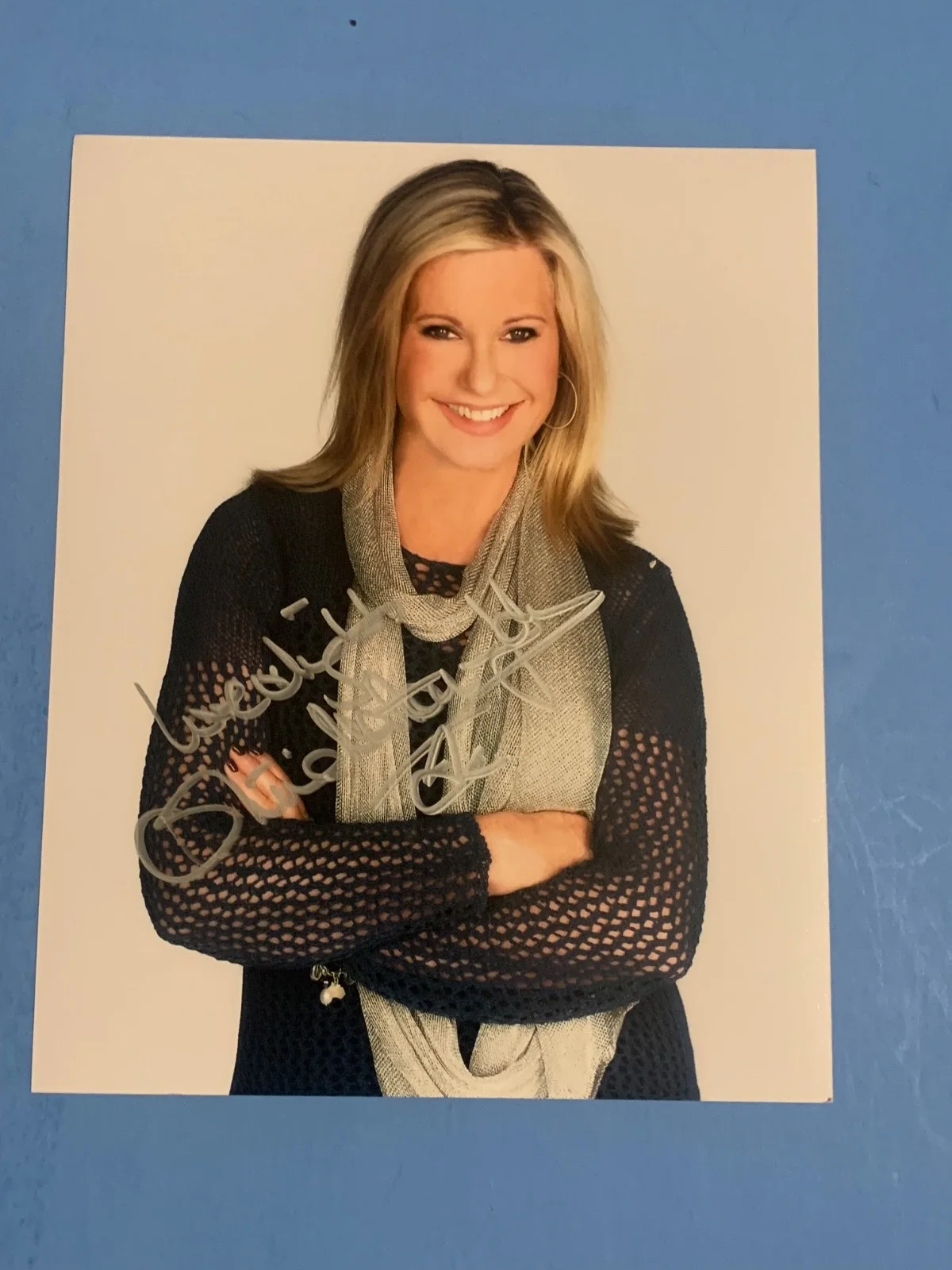 Olivia Newton-John Koala Blue Sterling Silver Marcasite Pin with Signed Photo, image 2