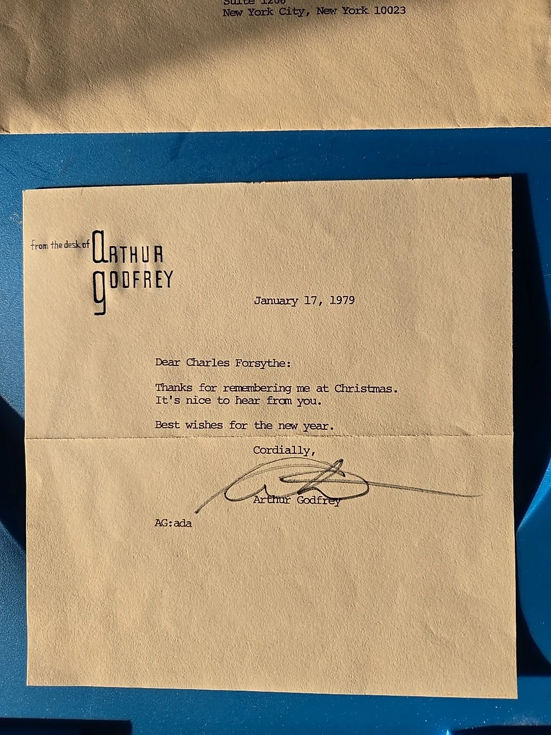 arthur godfrey — Arthur Godfrey ' Film-Stage-TV ' Signed Letter., image 2