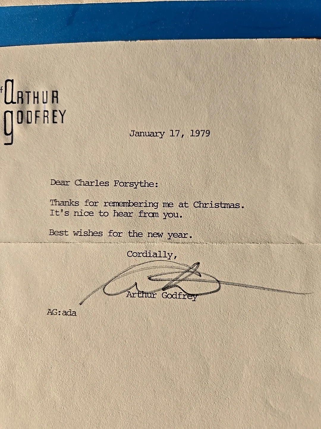 arthur godfrey — Arthur Godfrey ' Film-Stage-TV ' Signed Letter., image 3