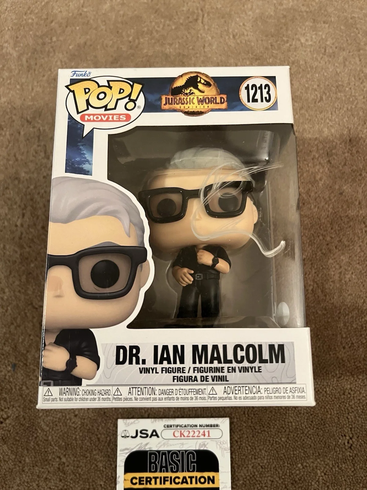 Jeff Goldblum Autographed Funko Pop Dr. lan Malcolm Jurassic World #1213 JSA, image 2