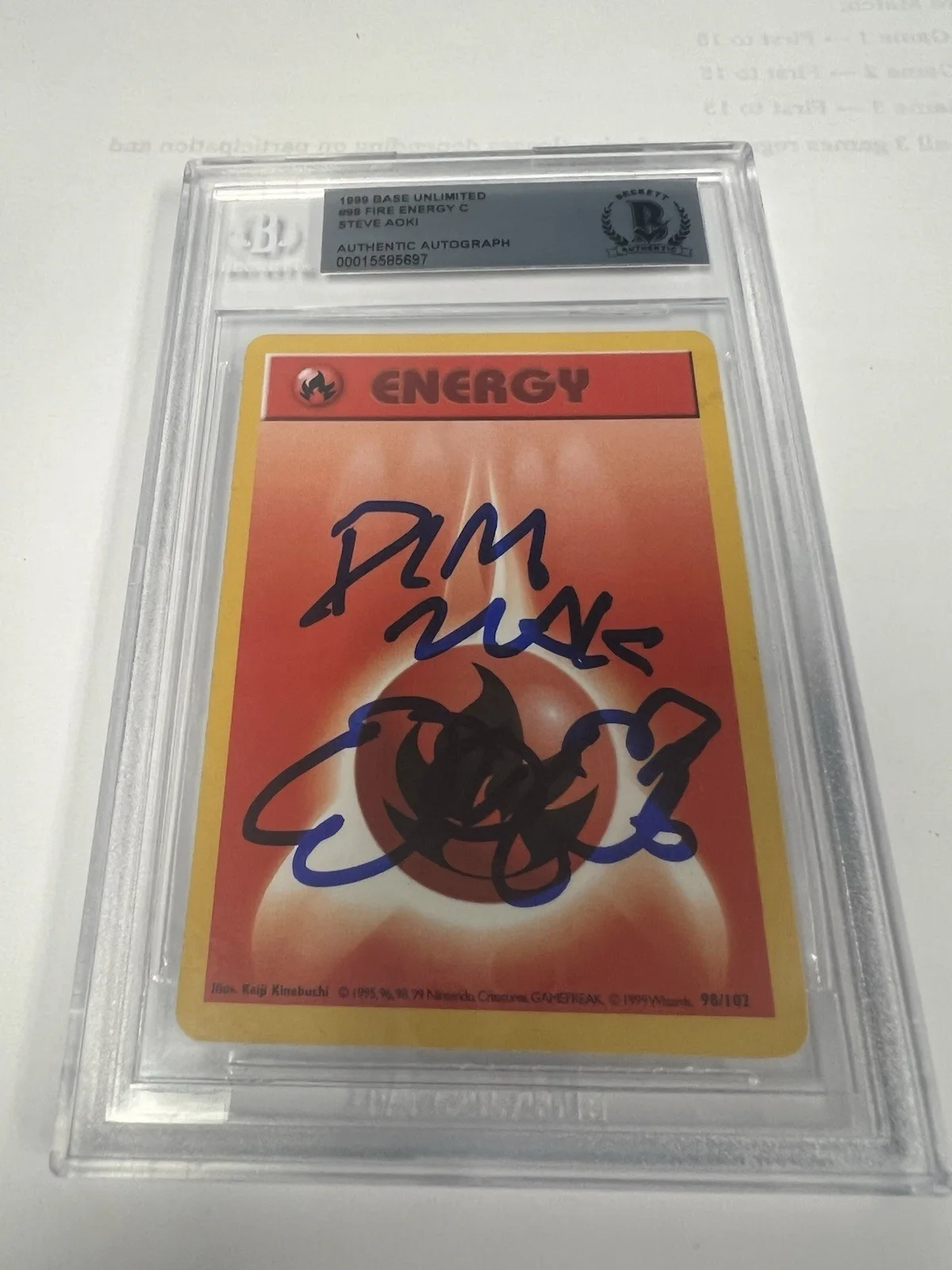 Steve Aoki Autograph Signed Base Unlimited Fire Energy Pokemon Card - Dim MAK, image 2