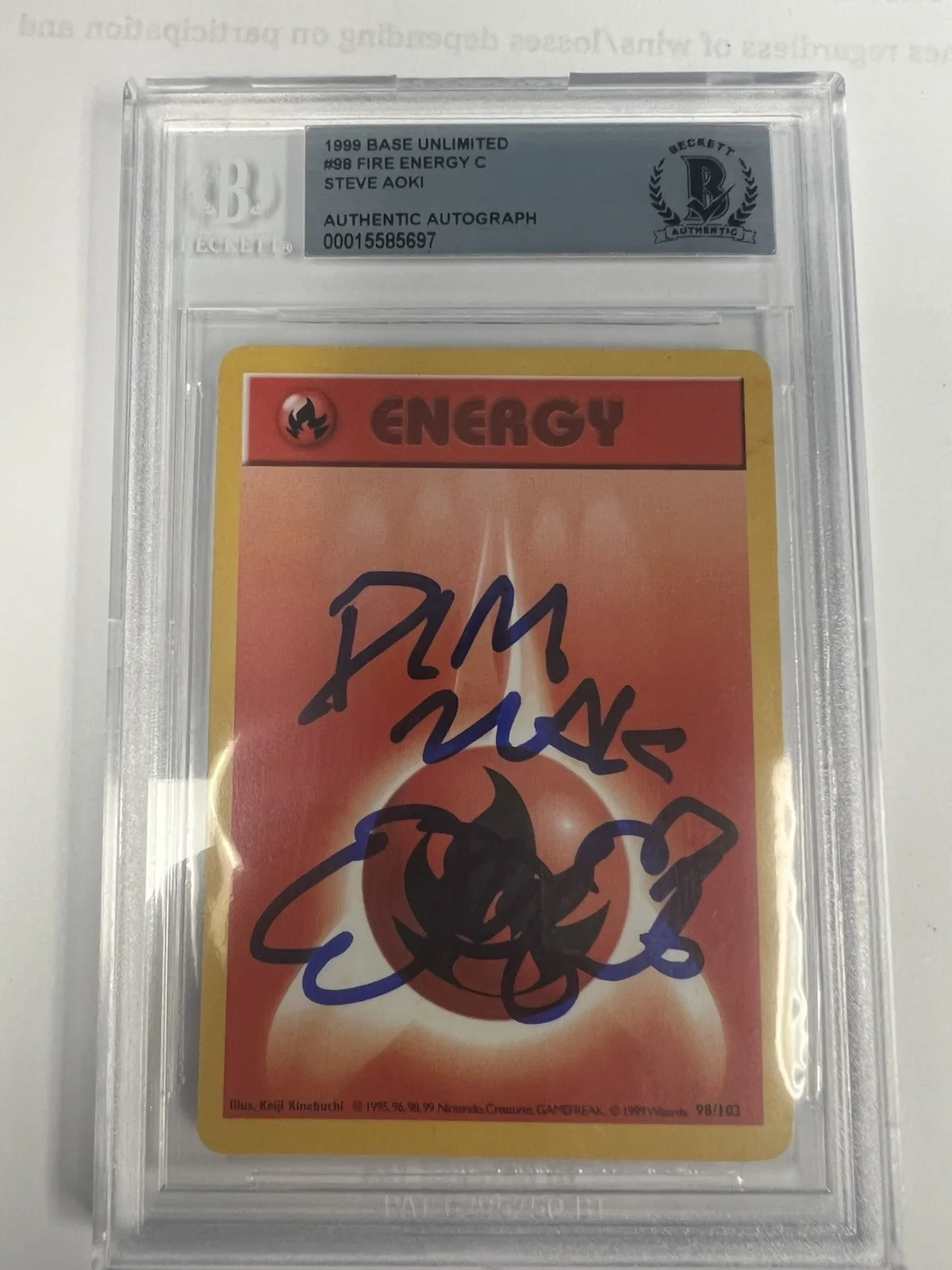 Steve Aoki Autograph Signed Base Unlimited Fire Energy Pokemon Card - Dim MAK, image 3