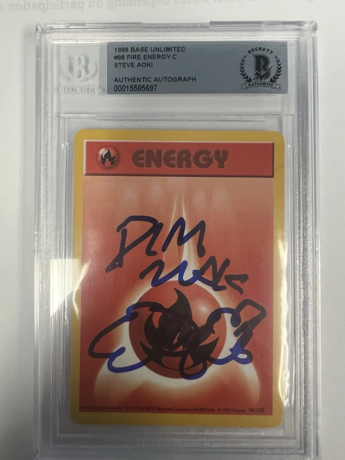 Steve Aoki Autograph Signed Base Unlimited Fire Energy Pokemon Card - Dim MAK, image 4