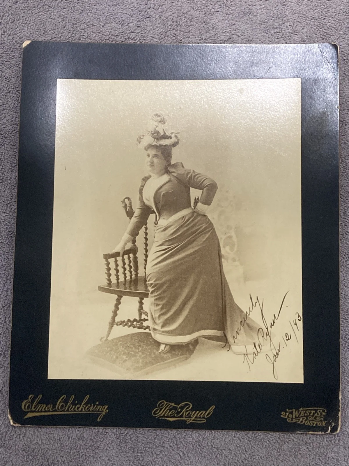 1893 Stage Actress Kate Ryan Signed Cabinet Card Boston Elmer Chickering, изображение 2