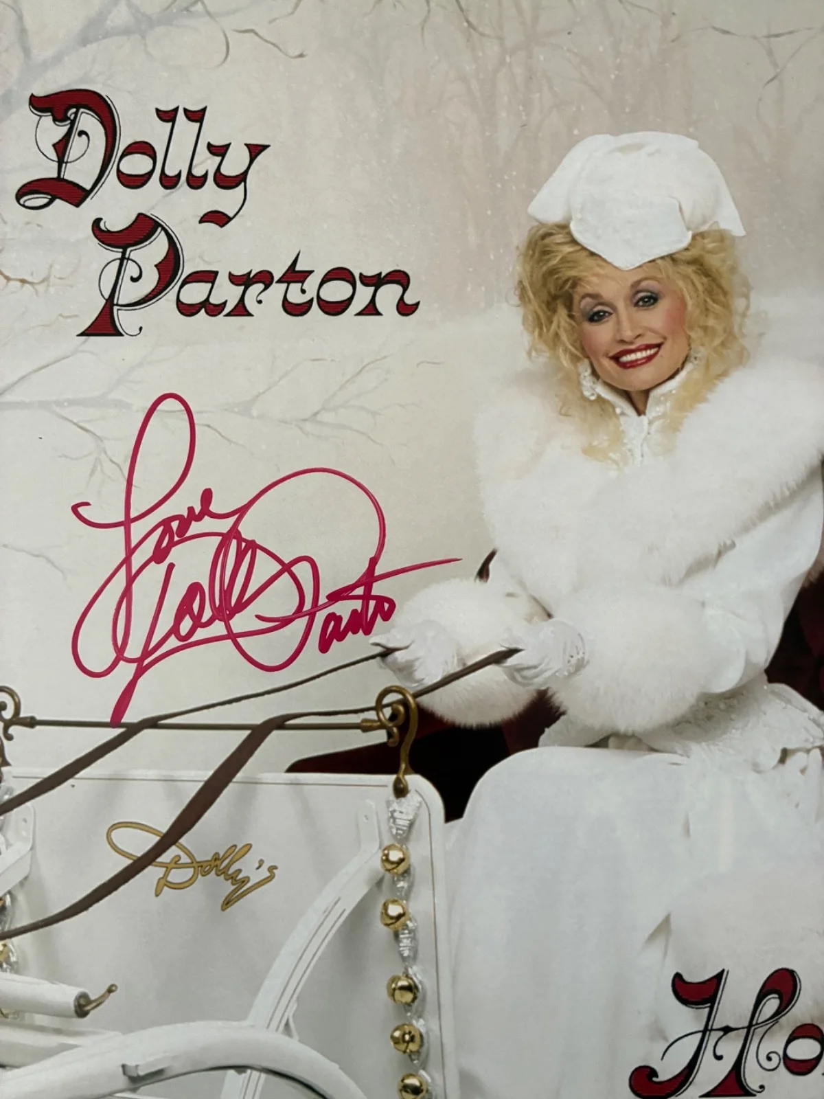 DOLLY PARTON Signed HOME FOR CHRISTMAS Vinyl LP Autographed Album Cover Columbia, изображение 2