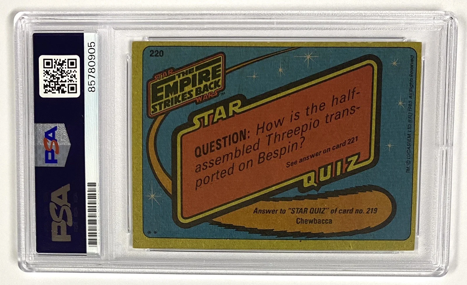 1980 Star Wars Boba Fett #220 Trading Card Signed by Jason Wingreen - PSA, image 2