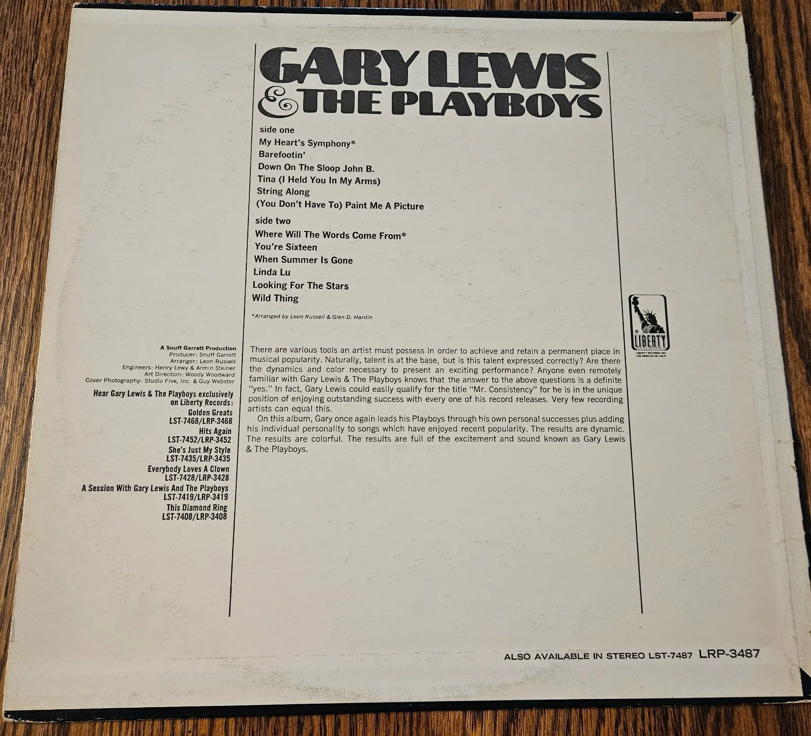Gary Lewis And The Playboys SIGNED LP Cover, image 3