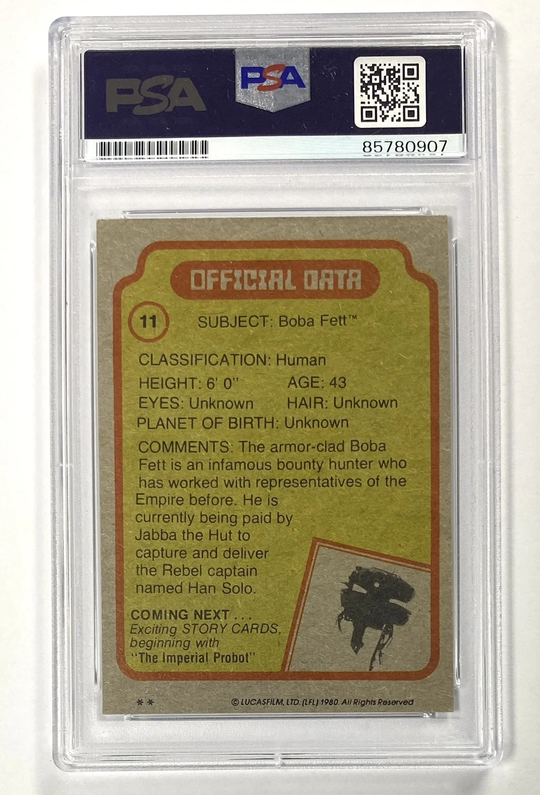 1980 Star Wars Star File Boba Fett #11 Card Signed by Jason Wingreen – PSA, изображение 2