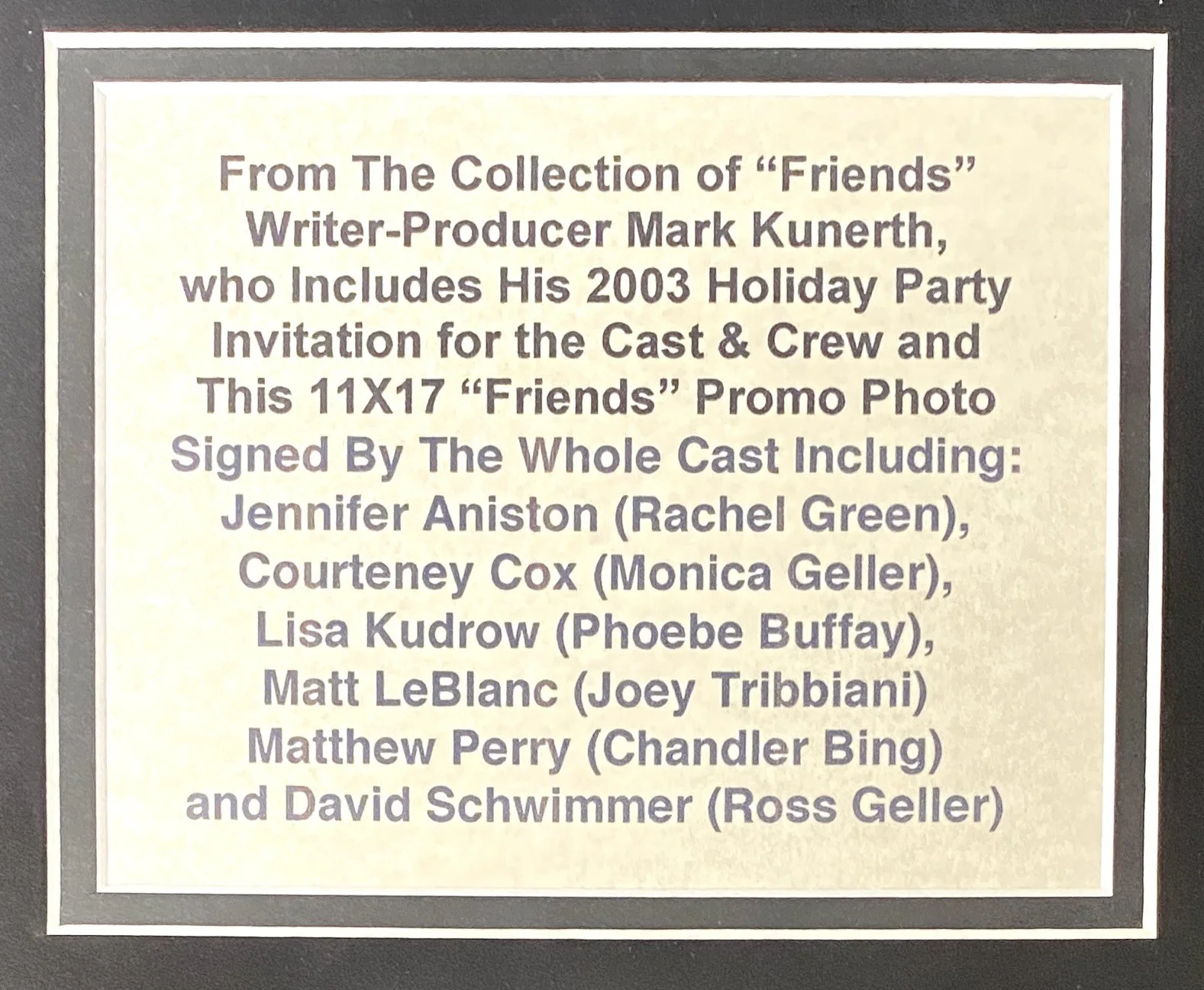 Friends Cast Signed Framed Display - Photo + 2003 Invitation – Beckett & PSA, image 4