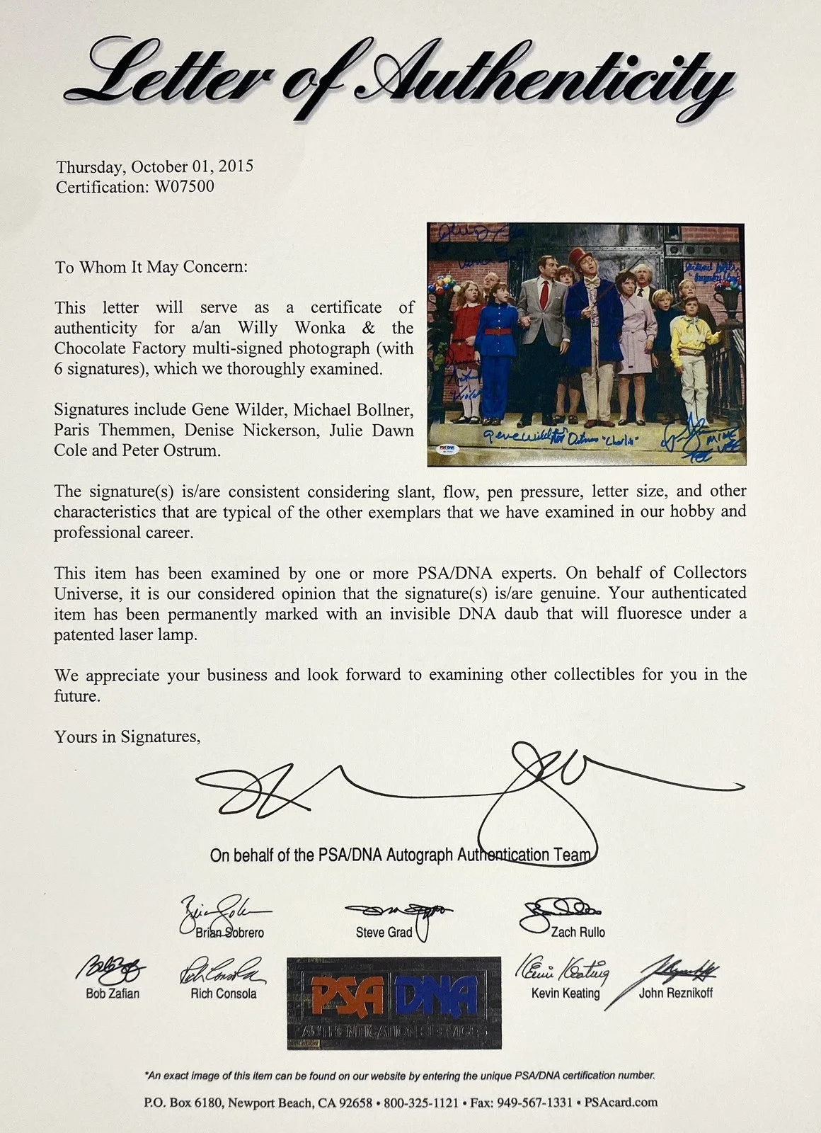 Willy Wonka & the Chocolate Factory Signed Photo- Gene Wilder & Cast - PSA, изображение 4