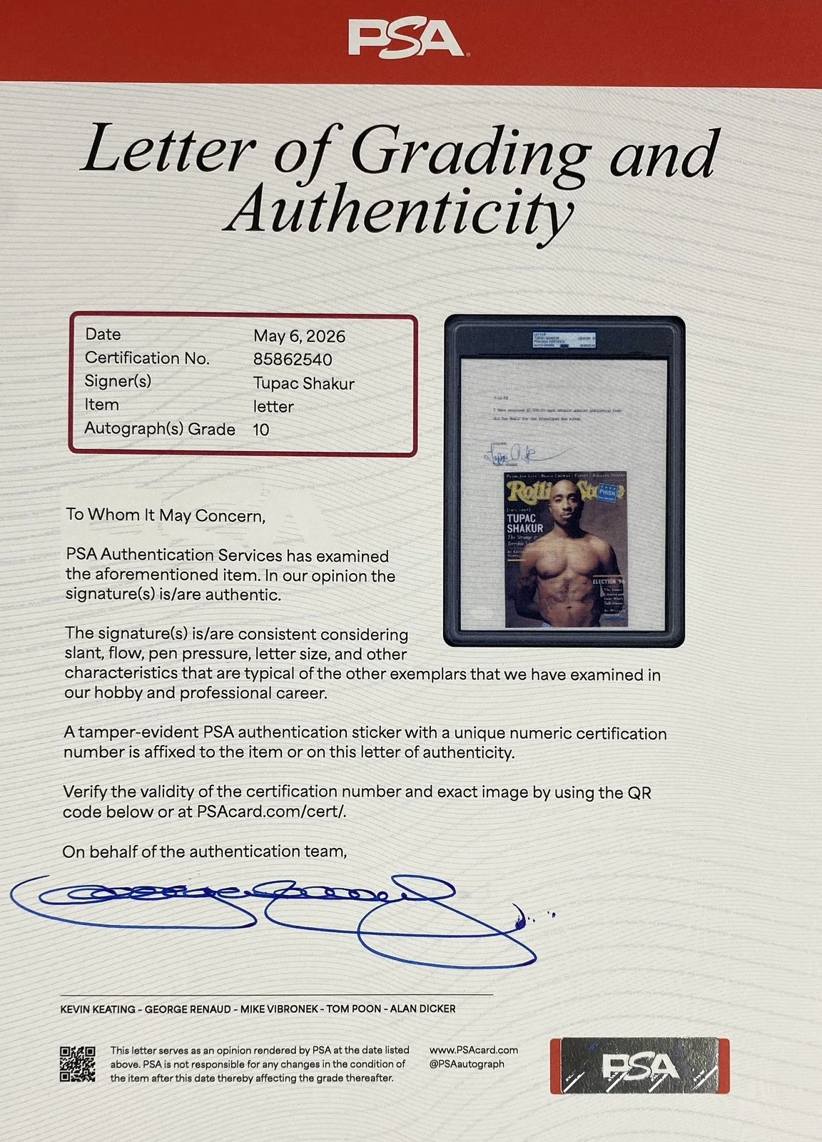 Tupac Shakur Signed 1992 2Pacalypse Now Publishing Document – PSA GEM MINT 10, image 5