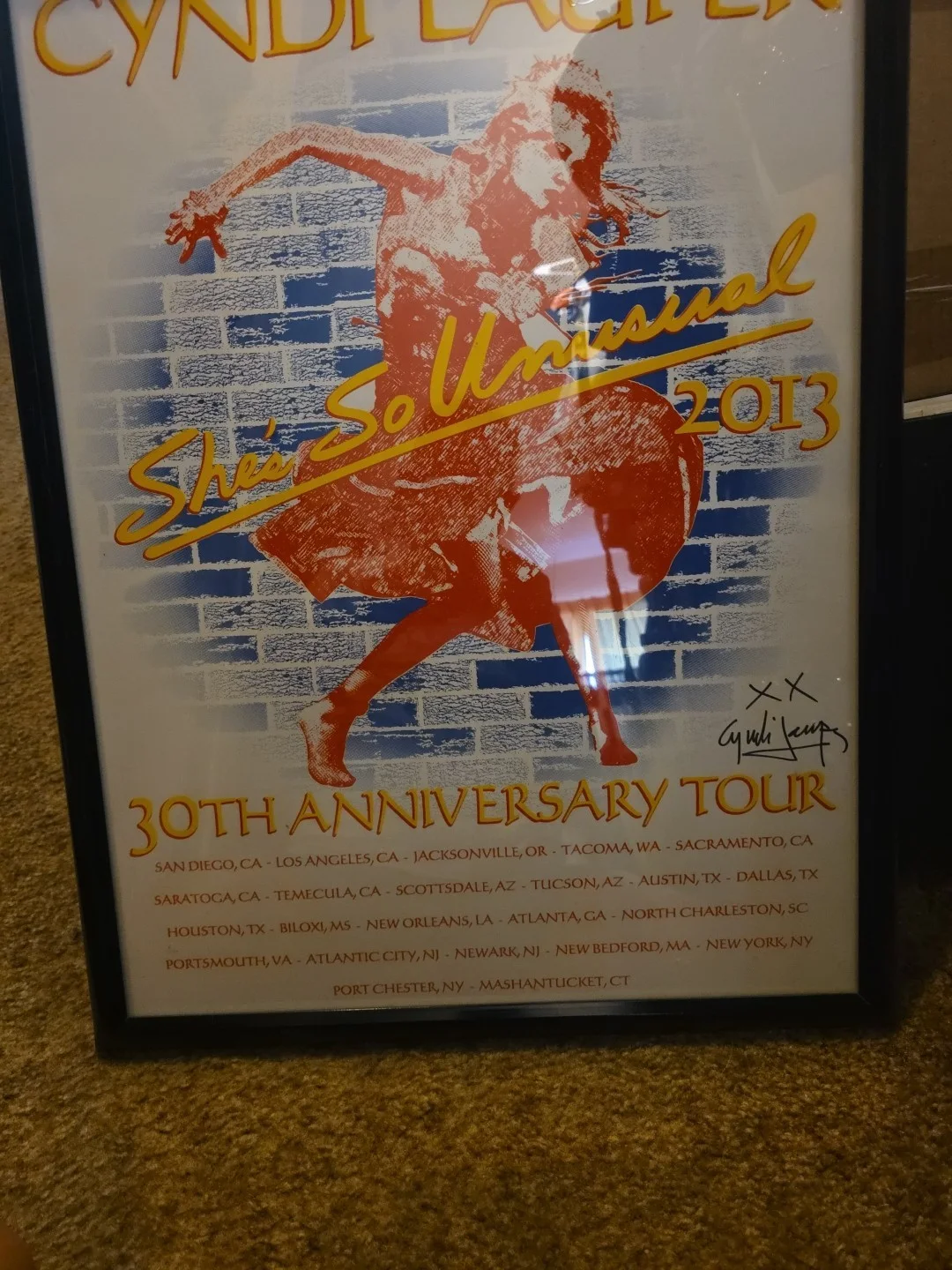 Cyndi Lauper 30th Anniversary Tour Poster Framed and Signed by Artist, image 3