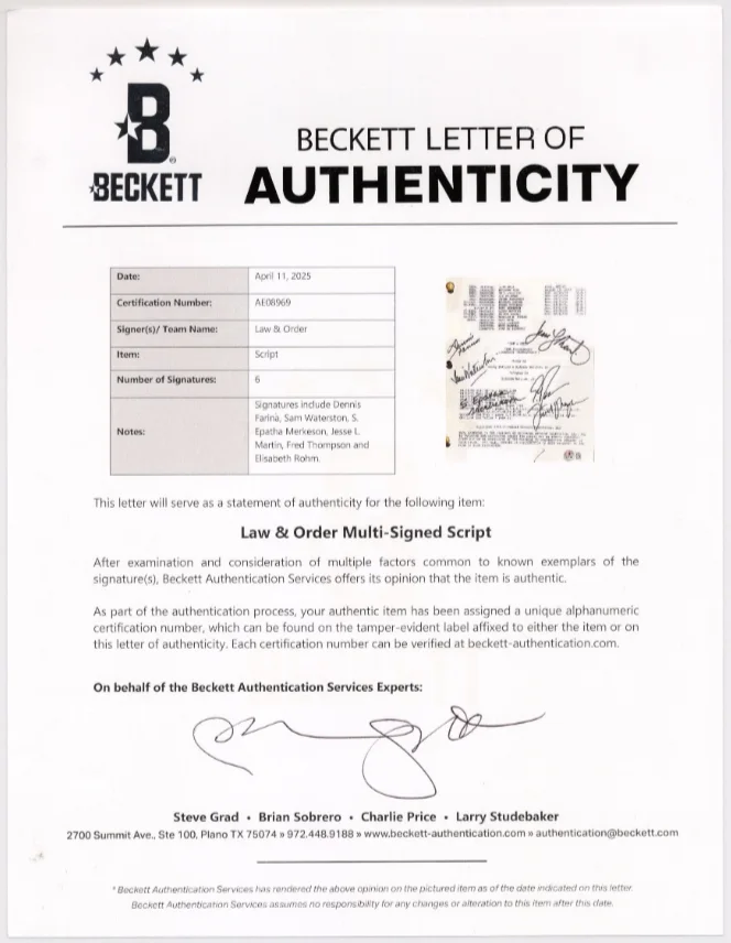 Law & Order Cast Autographed Signed Original Script Beckett BAS LOA 30459, image 4