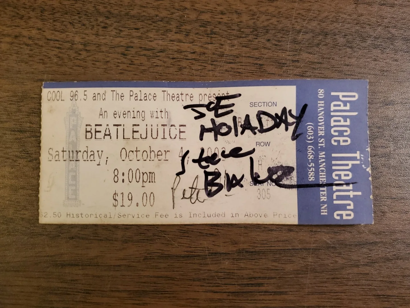 Brad DeLp Signed Palace Theater Ticket Beetlejuice Boston, Joe Holaday, Steve B, image 2