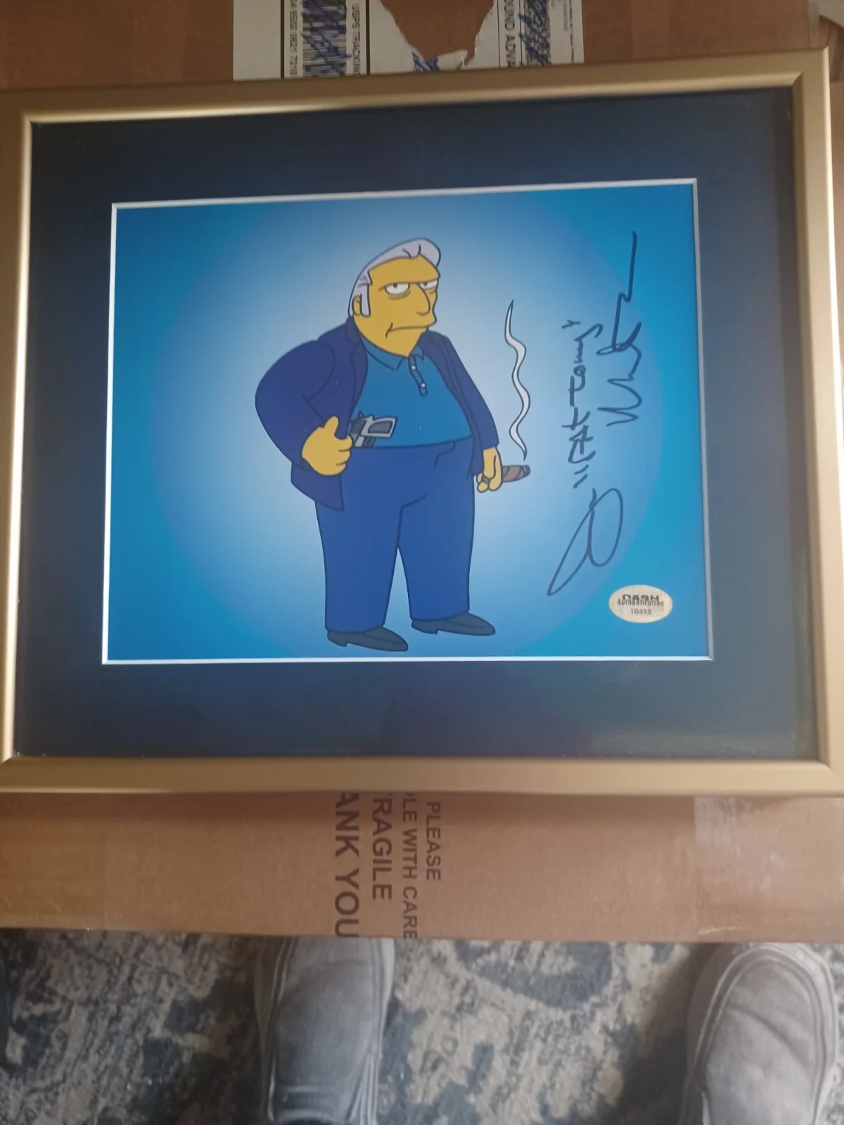Joe Mantegna — FAT TONY JOE MANTEGNA SIGNED ORIGINAL SIMPSONS PHOTO COA FRAMED W/ QUOTE., image 2