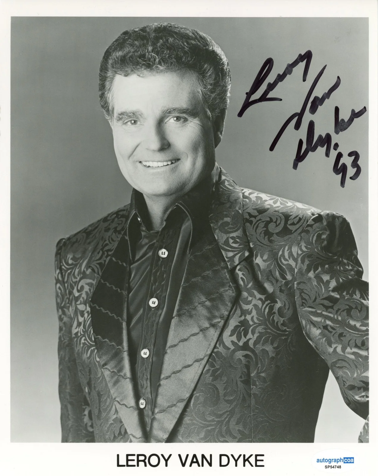 Leroy Van Dyke — Leroy Van Dyke "The Auctioneer" Country Singer AUTOGRAPH Signed 8x10 Photo B, изображение 2