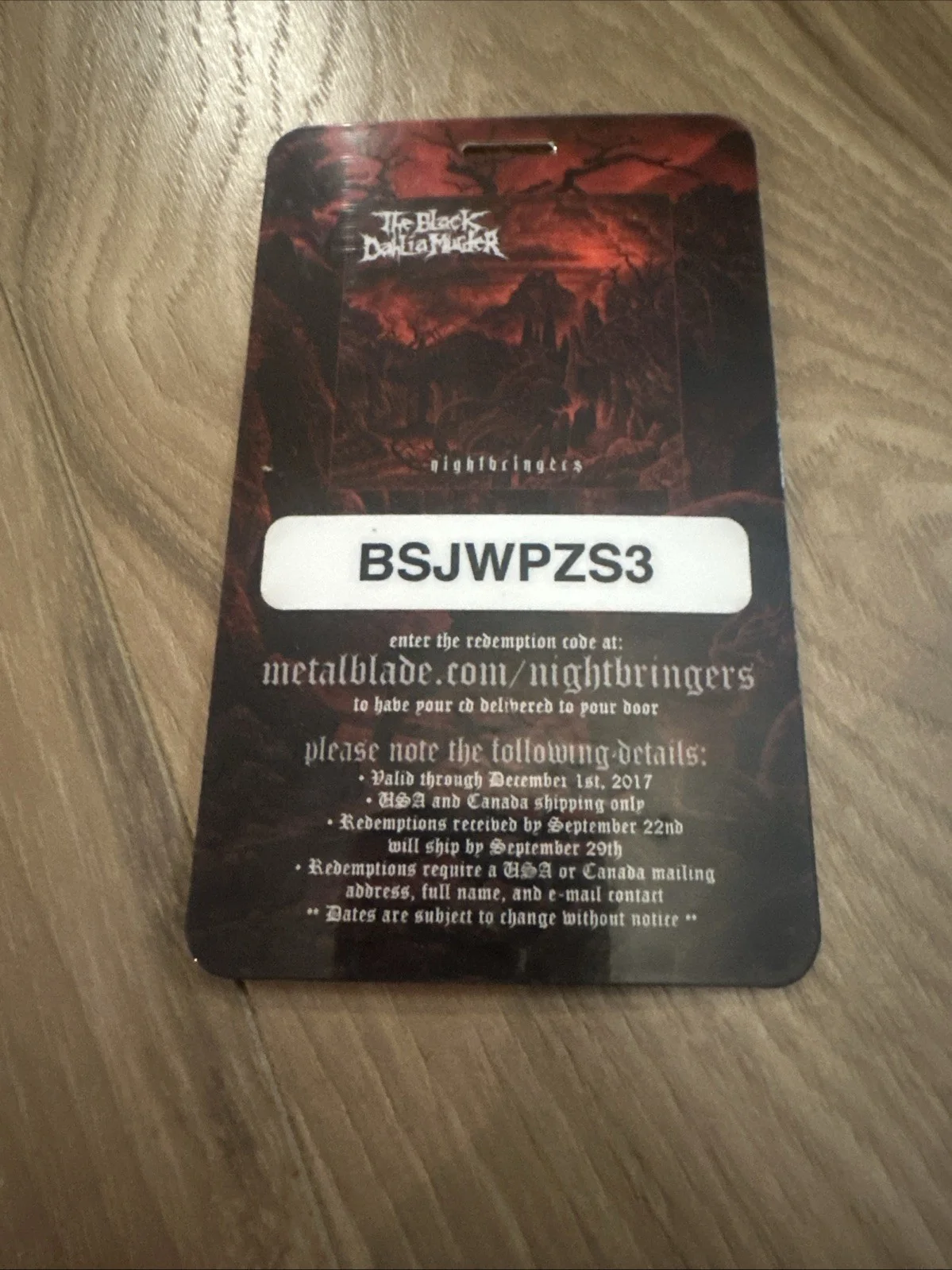 The Black Dahlia Murder Nightbringers AUTOGRAPHED Download Card (expired), изображение 2