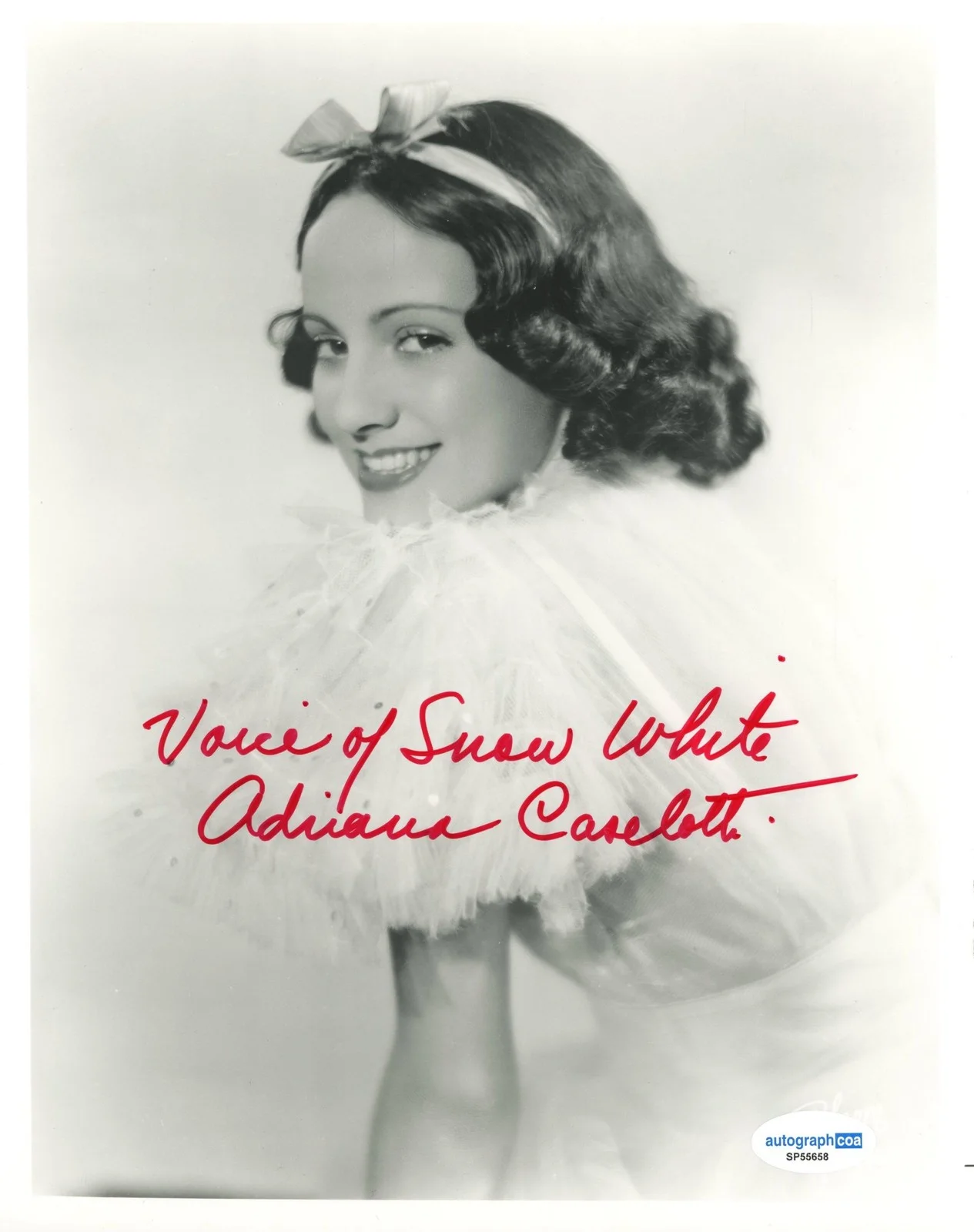 Adriana Caselotti — Adriana Caselotti "Snow White" Voice AUTOGRAPH Signed 8x10 Photo ACOA, изображение 2
