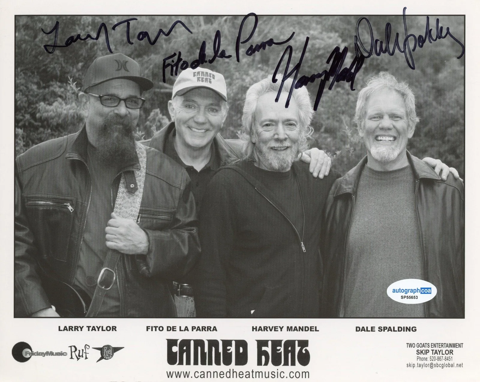 Dale Spalding, Fito de la Parra, Harvey Mandel, Larry Taylor — Canned Heat "Going Up the Country" Singers AUTOGRAPHS Signed 8x10 Photo X4 ACOA, изображение 2