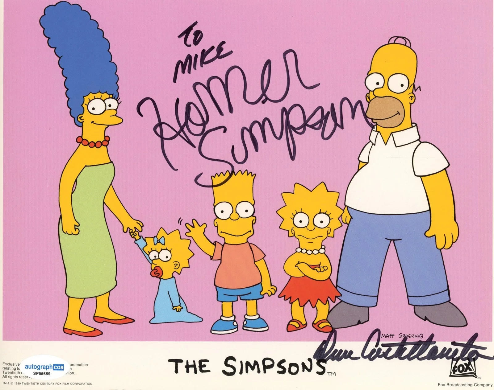 Dan Castellaneta — Dan Castellaneta "The Simpsons" SIGNED 'Homer Simpson' 8x10 Photo 'To Mike' ACOA, изображение 2