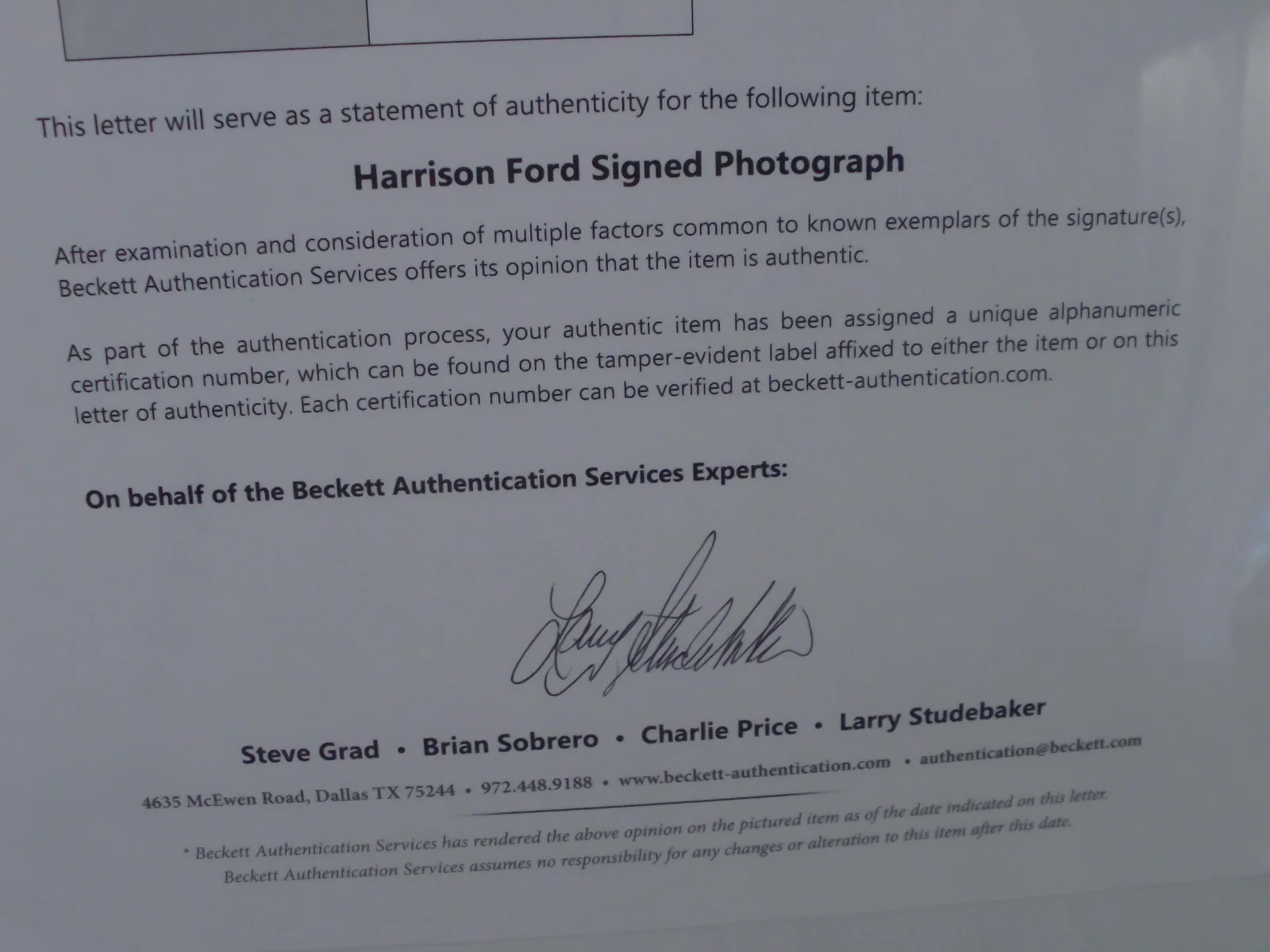 HARRISON FORD — HARRISON AUTOGRAPH SIGNED STAR WARS HAN SOLO PHOTO BECKETT & FANATICS AUTHENTIC, image 5