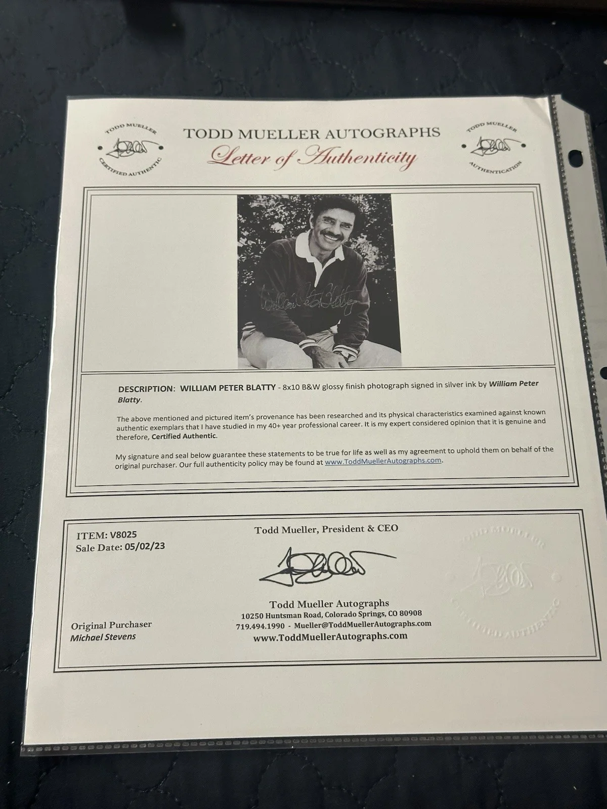 awesome William Peter Blatty signed photo, VSA coa, The Exorcist, image 2