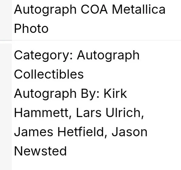 METALLICA WITH COA- ORIGINAL FULL-BAND AUTOGRAPHS 8X12" PROMO PHOTO 🤘, изображение 3
