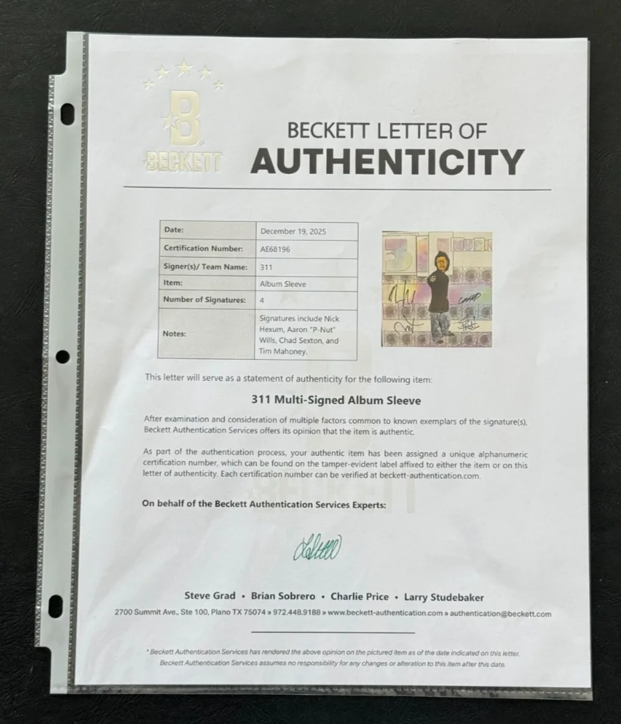 NICK HEXUM,P-NUT,SEXTON,MAHONEY SIGNED 311 MUSIC VINYL BECKETT FULL LETTER, изображение 5