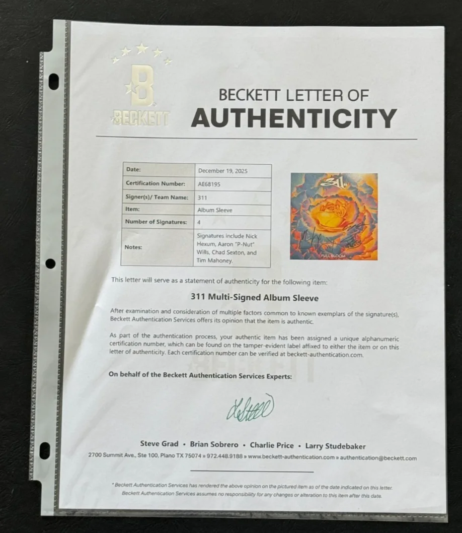 NICK HEXUM,P-NUT,SEXTON,MAHONEY SIGNED 311 FULL BLOOM VINYL BECKETT FULL LETTER, image 5