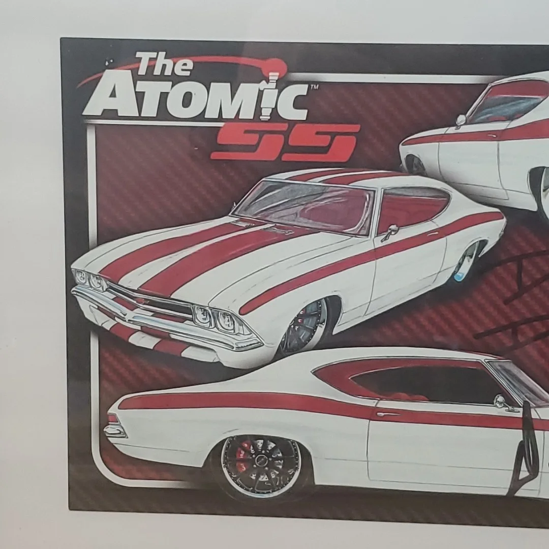DAVE KINDIG — DAVE KINDIG SIGNED 8.5"×5.5" MSD Atomic SS Card KINDIG IT DESIGNS Framed, image 3