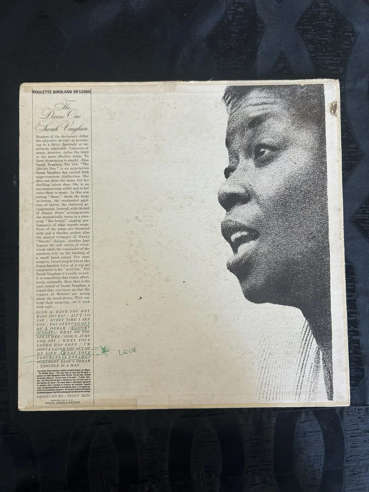 SIGNED Sarah Vaughan "The Divine One" Signed Record, image 3