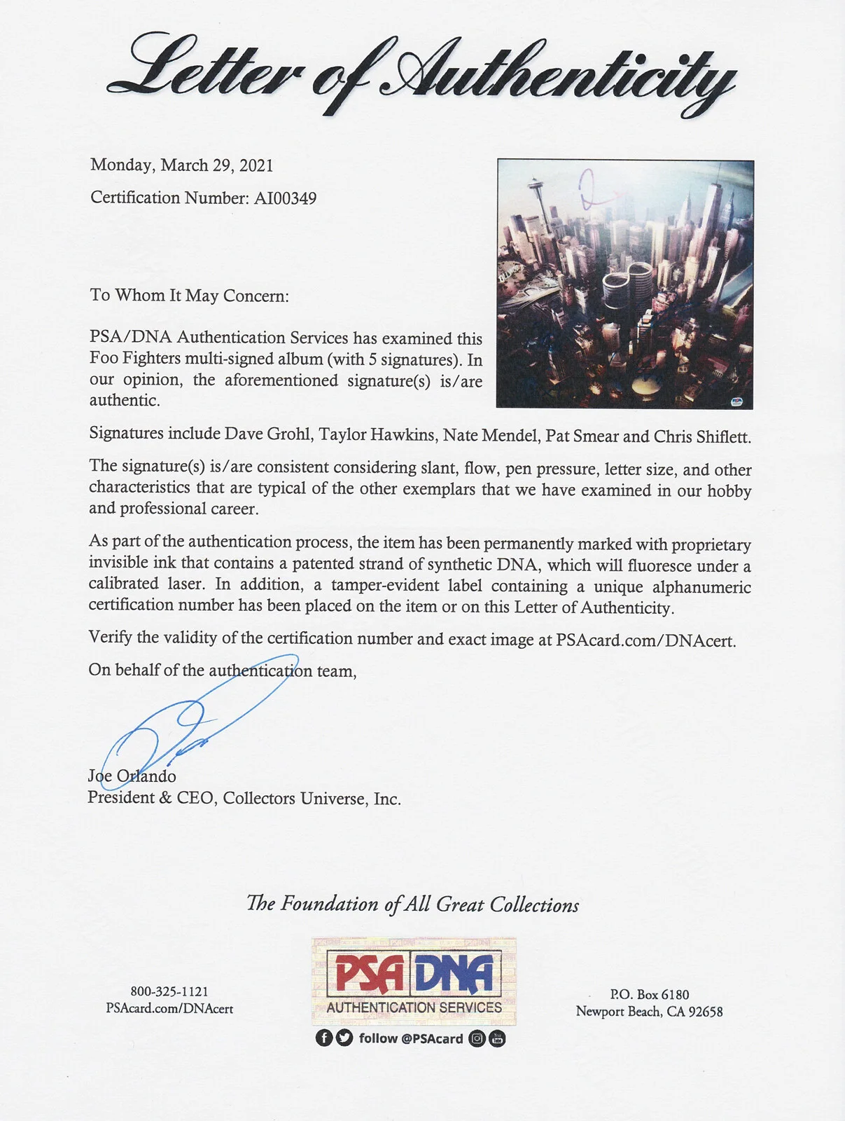 Foo Fighters — Foo Fighters Complete Band Signed Sonic Highways Vinyl Record Album PSA/DNA COA, изображение 3