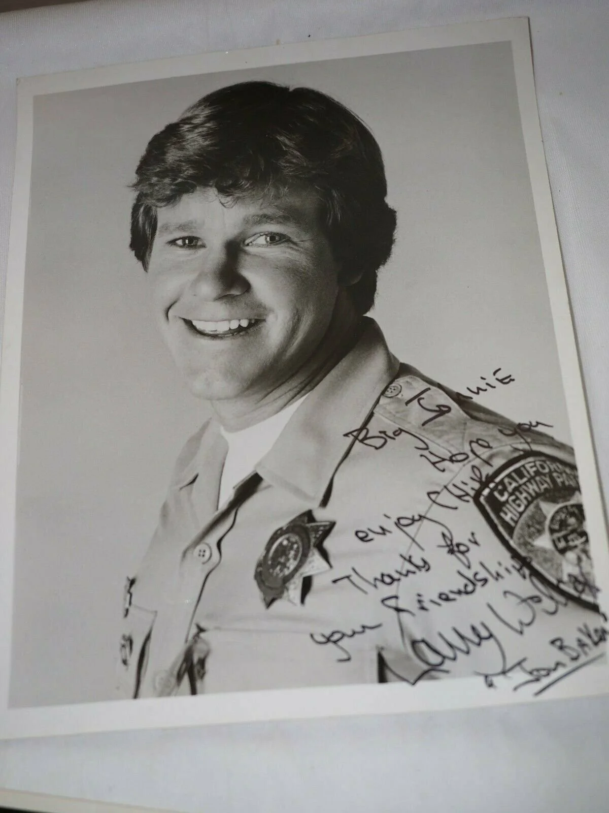Larry Wilson — Autographed Larry Wilson(Jon Baker) CHIPS Autograph Photo 8" x 10" Black & white, image 2