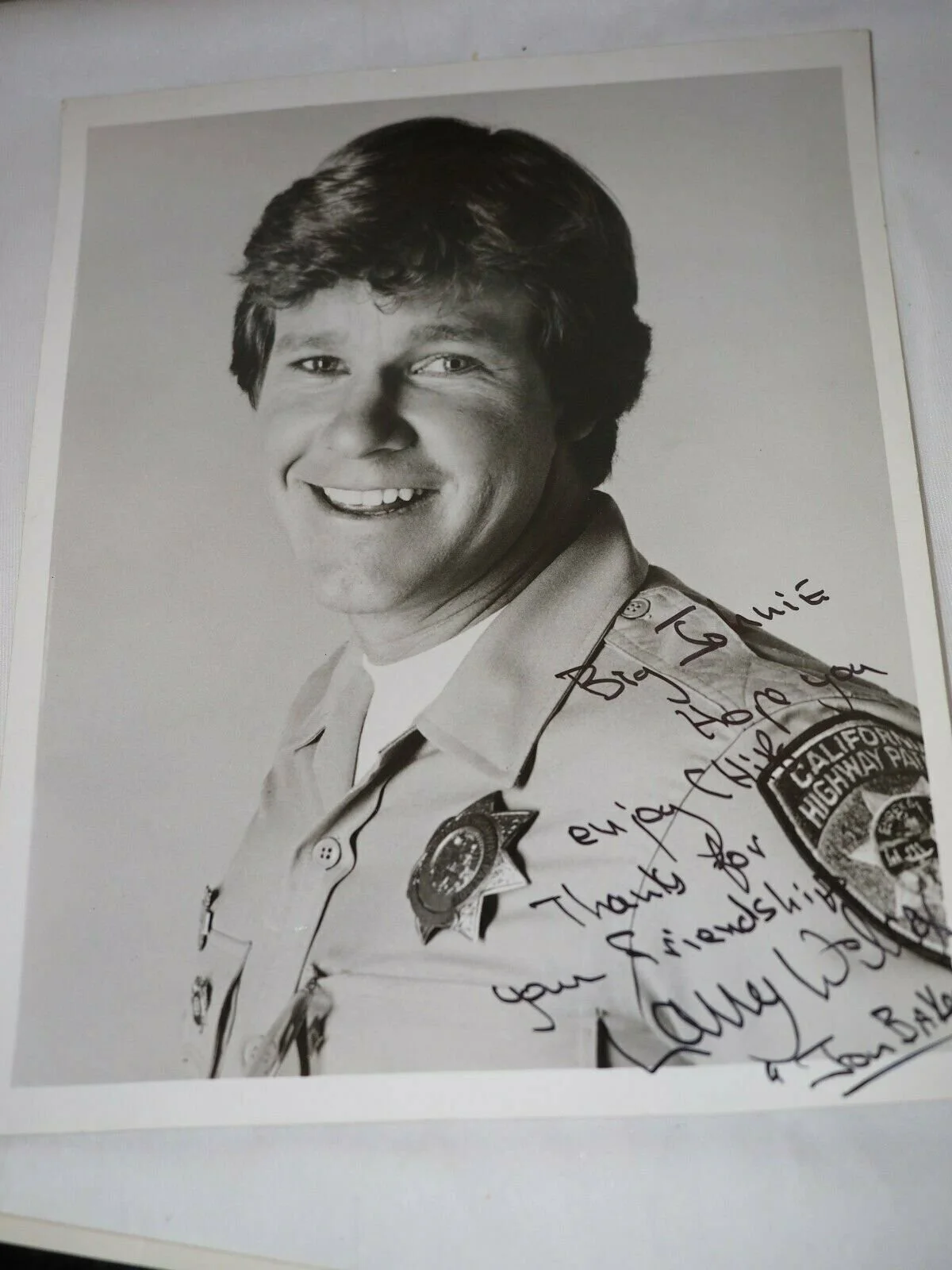 Larry Wilson — Autographed Larry Wilson(Jon Baker) CHIPS Autograph Photo 8" x 10" Black & white, image 3