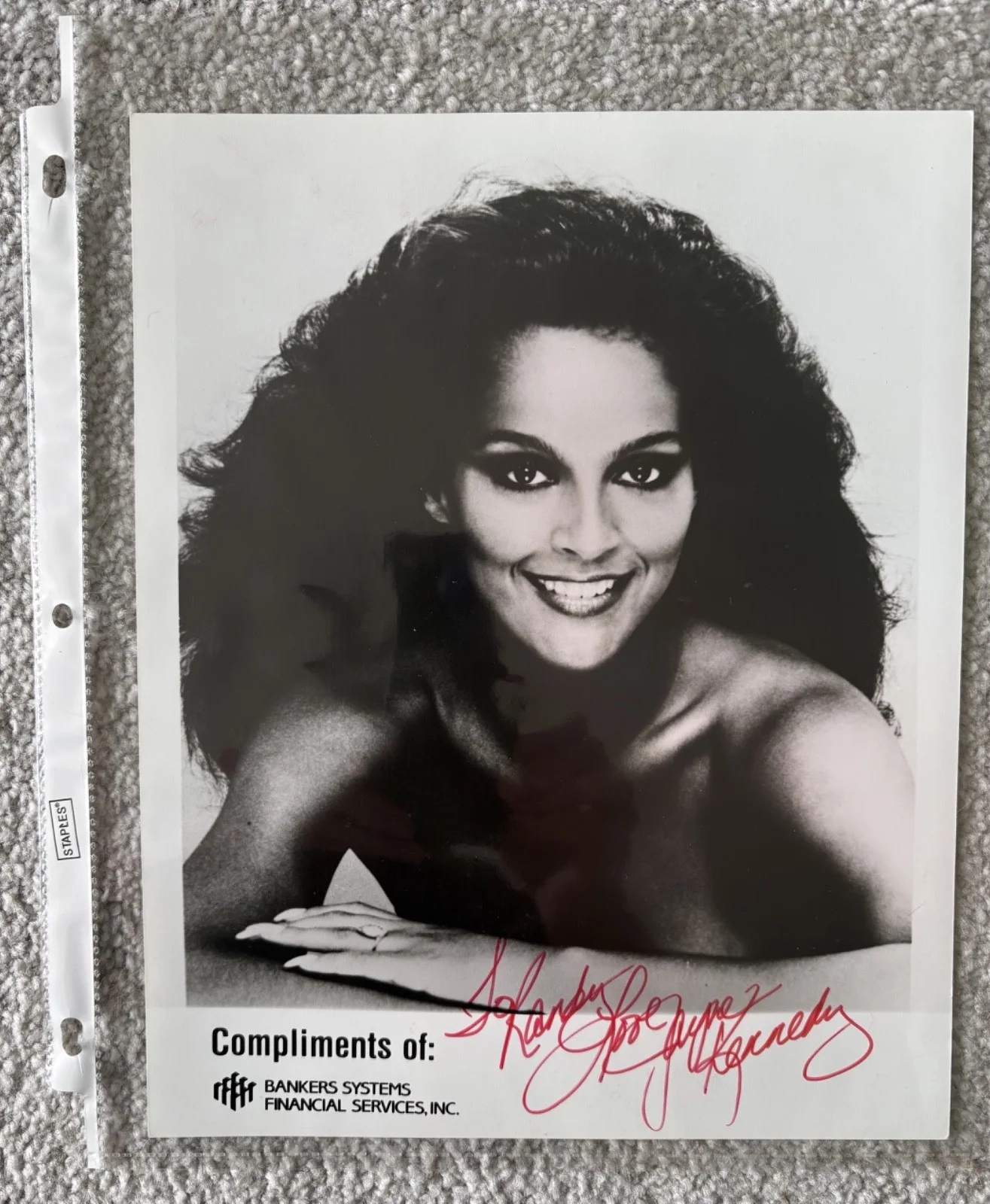 Jayne Kennedy — Jayne Kennedy signed publicity photo from mid-80s, b/w 8x10 in plastic sleeve