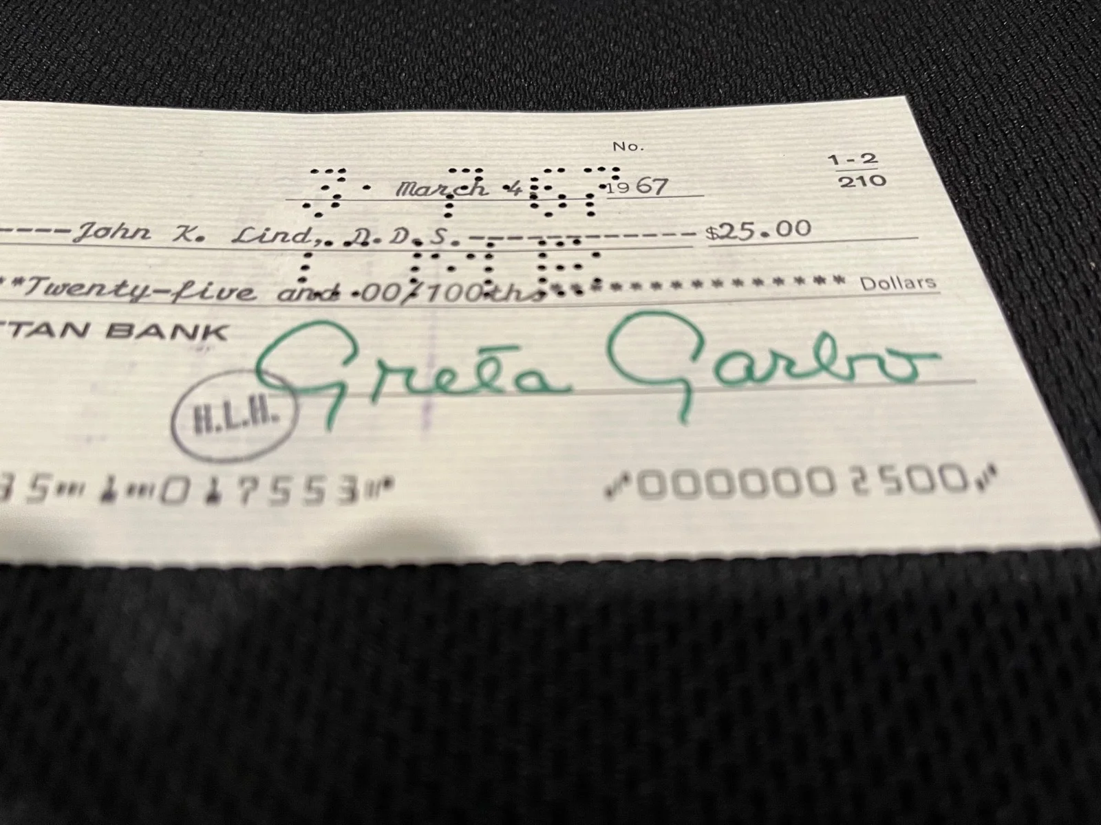 Greta Garbo — GRETA GARBO SIGNED CHECK / Estate of Greta Garbo / RARE autograph signature, изображение 2