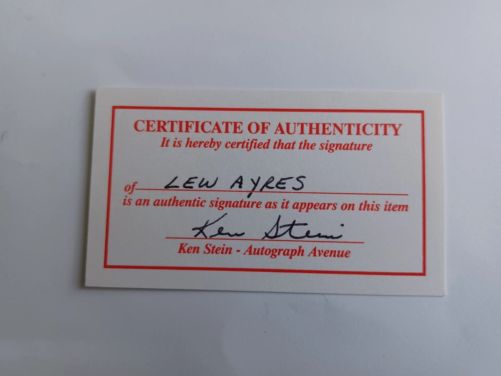 Lew Ayres Signed Index Card w/COA - Calling Dr. Kildare, image 2