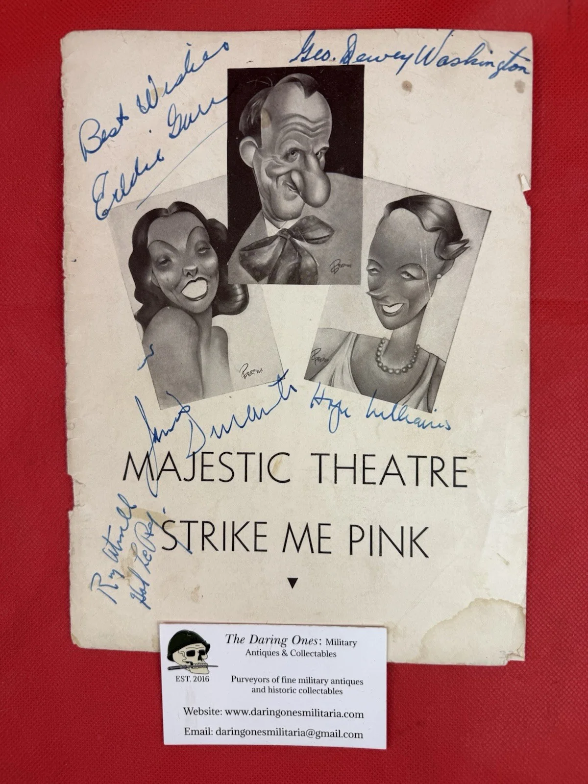 Jimmy Durante — 1933 Original Jimmy Durante Autographed Magazine Page “Strike Me Pink”