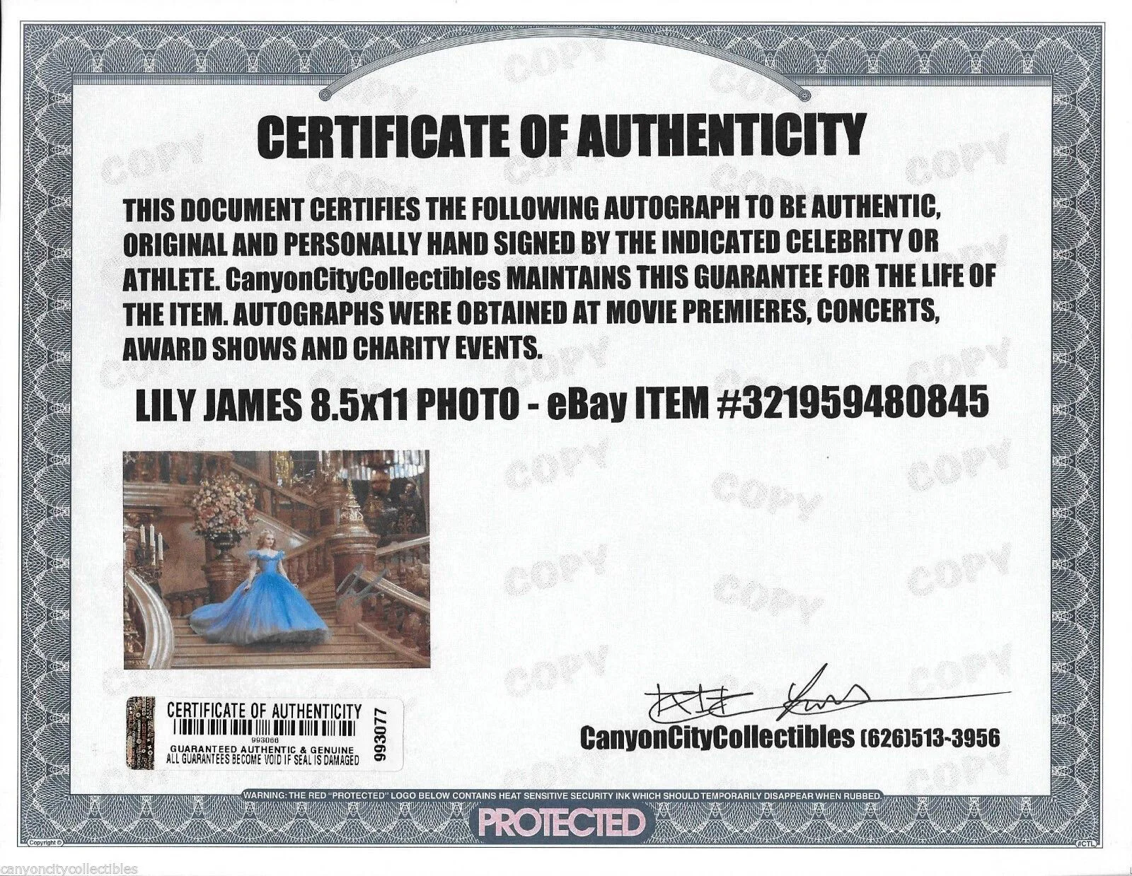 LILY JAMES — LILY JAMES-AUTOGRAPH 8.5x10.75 PHOTO DISNEY CINDERELLA DOWNTON ABBEY SIGNED COA, изображение 3