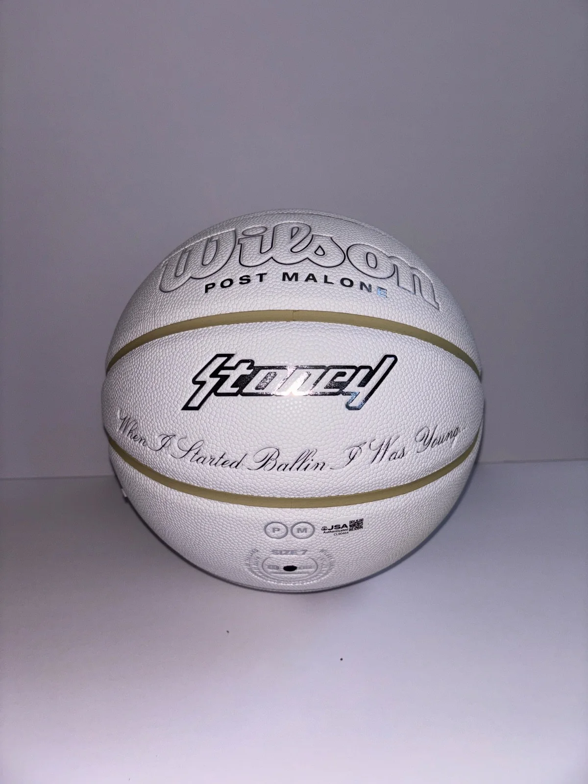 POST MALONE SIGNED STONEY WILSON BASKETBALL LE /300 WHITE IVERSON RAP SINGER JSA, изображение 4