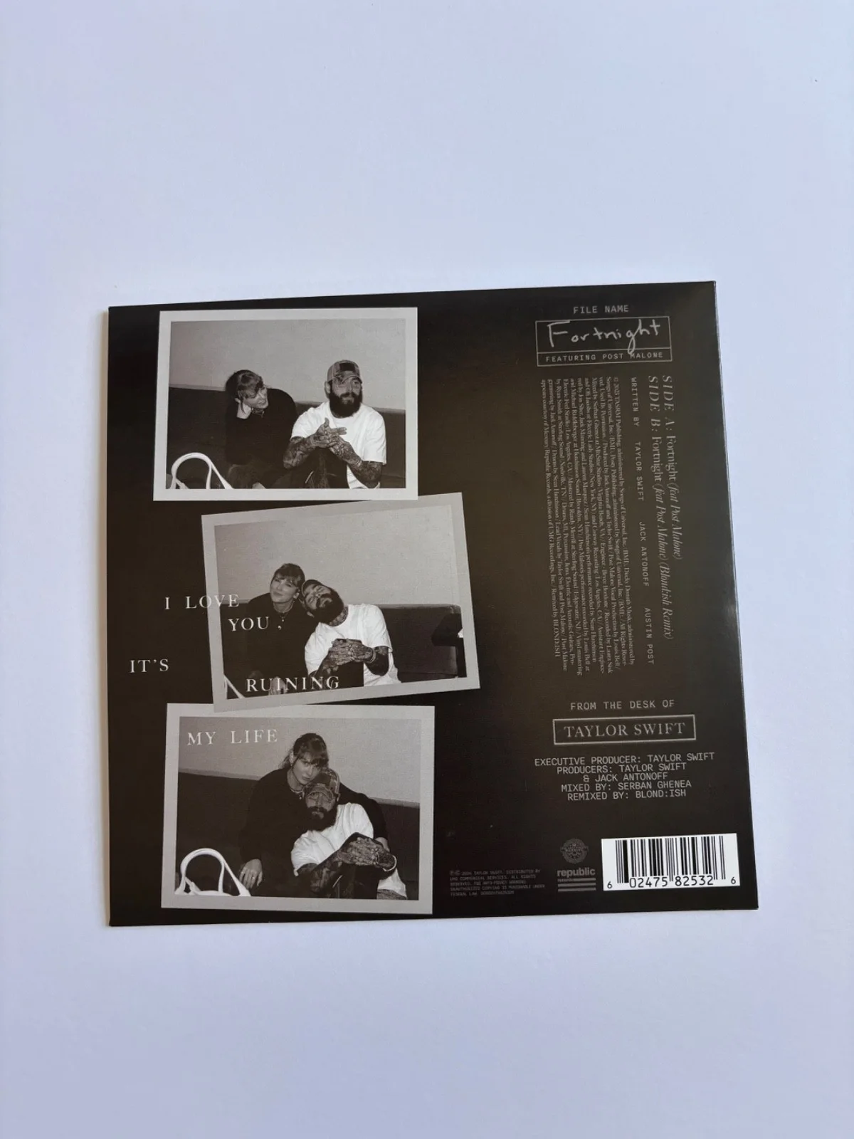 POST MALONE SIGNED FORTNIGHT 7" VINYL ALBUM RSD 2025 TAYLOR SWIFT SINGLE JSA, image 3